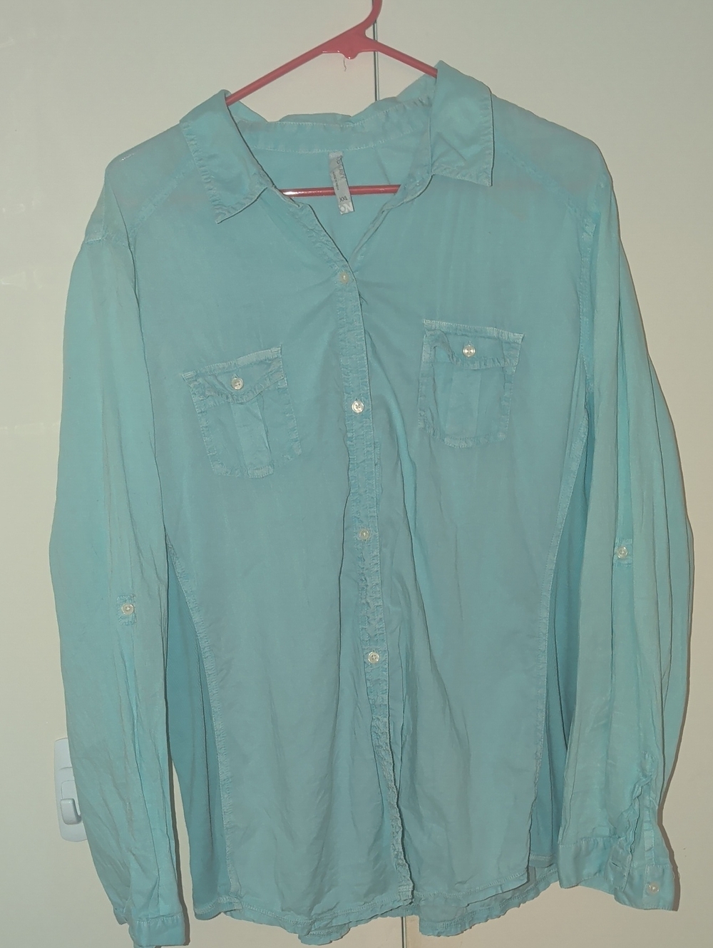 Old Navy Light Aqua Blue Beachy Relaxed Button-Down Shirt XL XXL Beautiful